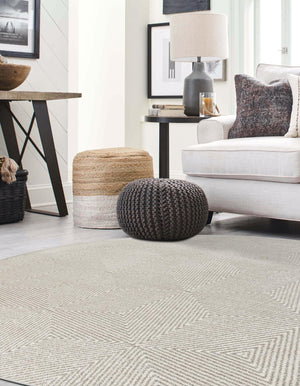Gray 3' 1 x 3' 1 Sabrina Soto Outdoor Round Area Rug Weather Resistant for Patio, Deck, Terrace, Balcony, Porch Durable Carpet for Exterior Home Design for Sale at Rug Engine