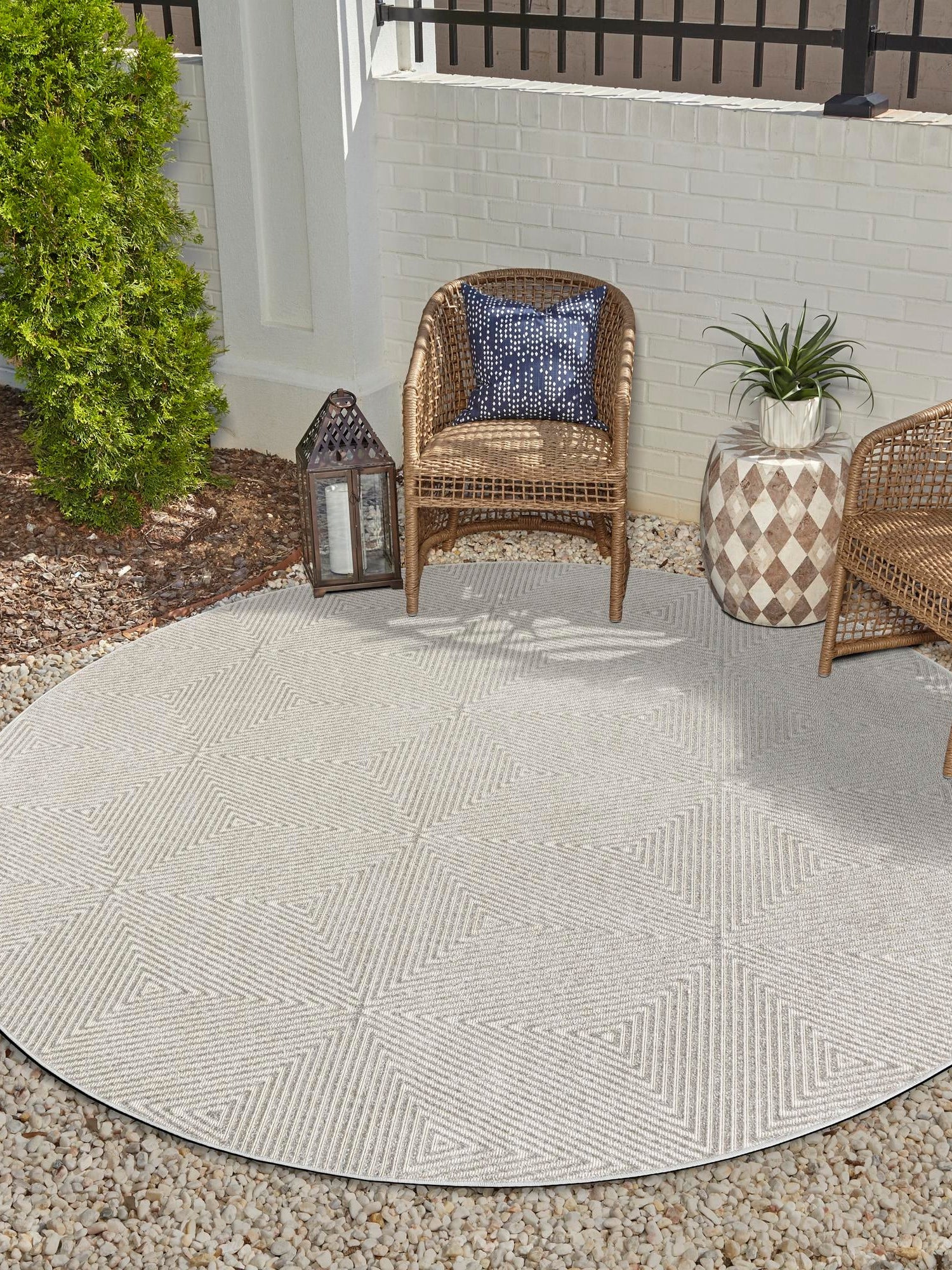 Gray 10' x 10' Sabrina Soto Outdoor Round Area Rug Weather Resistant for Patio, Deck, Terrace, Balcony, Porch Durable Carpet for Exterior Home Design for Sale at Rug Engine