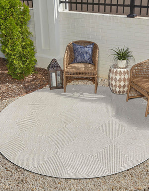 Gray 5' 1 x 5' 1 Sabrina Soto Outdoor Round Area Rug Weather Resistant for Patio, Deck, Terrace, Balcony, Porch Durable Carpet for Exterior Home Design for Sale at Rug Engine