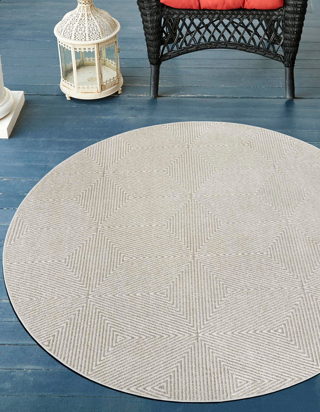 Gray 7' 10 x 7' 10 Sabrina Soto Outdoor Round Area Rug Weather Resistant for Patio, Deck, Terrace, Balcony, Porch Durable Carpet for Exterior Home Design for Sale at Rug Engine