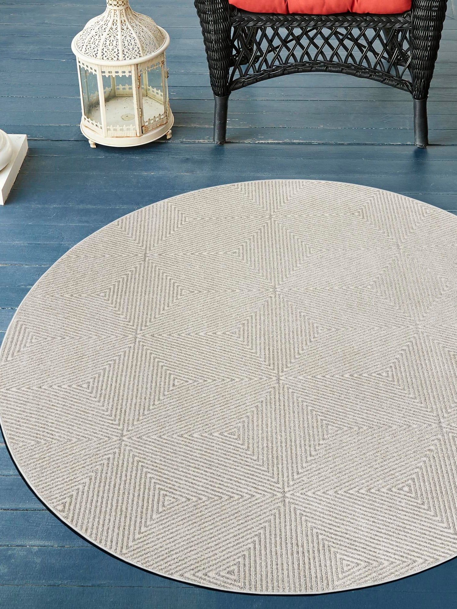 Gray 3' 1 x 3' 1 Sabrina Soto Outdoor Round Area Rug Weather Resistant for Patio, Deck, Terrace, Balcony, Porch Durable Carpet for Exterior Home Design for Sale at Rug Engine