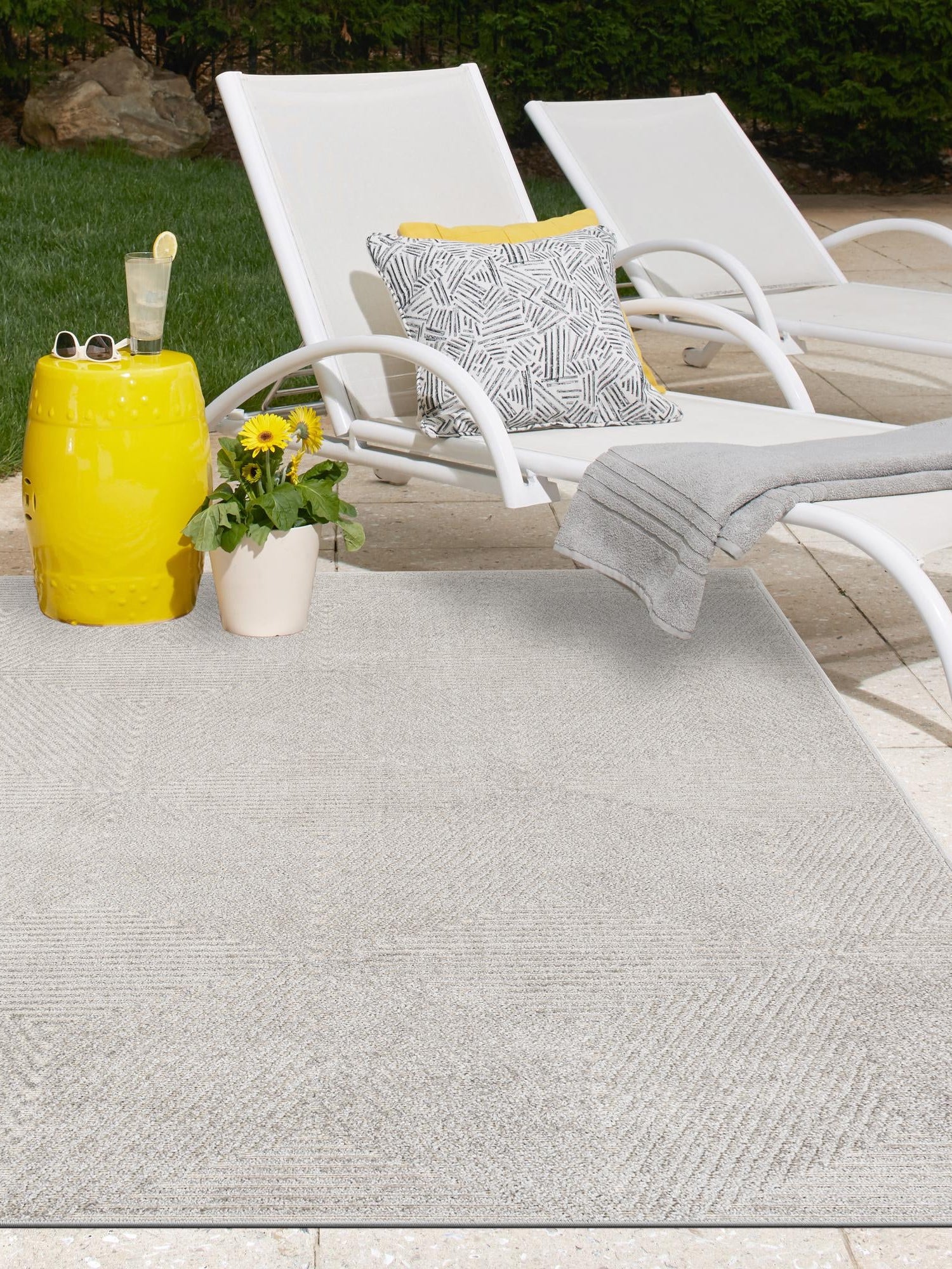 Gray 6' 1 x 9' Sabrina Soto Outdoor Rectangle Area Rug Weather Resistant for Patio, Deck, Terrace, Balcony, Porch Durable Carpet for Exterior Home Design for Sale at Rug Engine