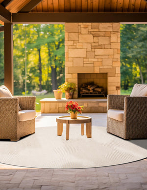 Beige 5' 1 x 5' 1 Sabrina Soto Outdoor Round Area Rug Weather Resistant for Patio, Deck, Terrace, Balcony, Porch Durable Carpet for Exterior Home Design for Sale at Rug Engine