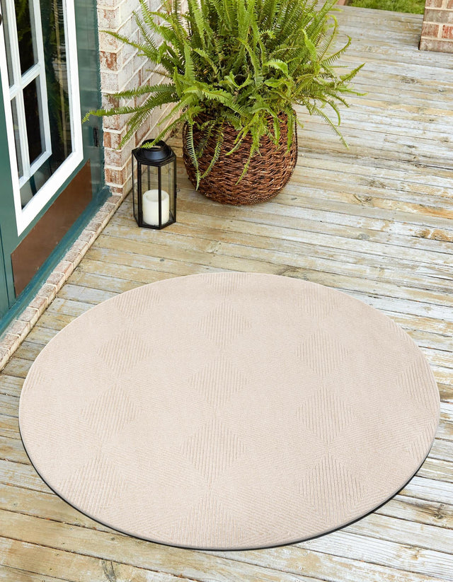 Beige 5' 1 x 5' 1 Sabrina Soto Outdoor Round Area Rug Weather Resistant for Patio, Deck, Terrace, Balcony, Porch Durable Carpet for Exterior Home Design for Sale at Rug Engine