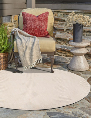 Beige 5' 1 x 5' 1 Sabrina Soto Outdoor Round Area Rug Weather Resistant for Patio, Deck, Terrace, Balcony, Porch Durable Carpet for Exterior Home Design for Sale at Rug Engine