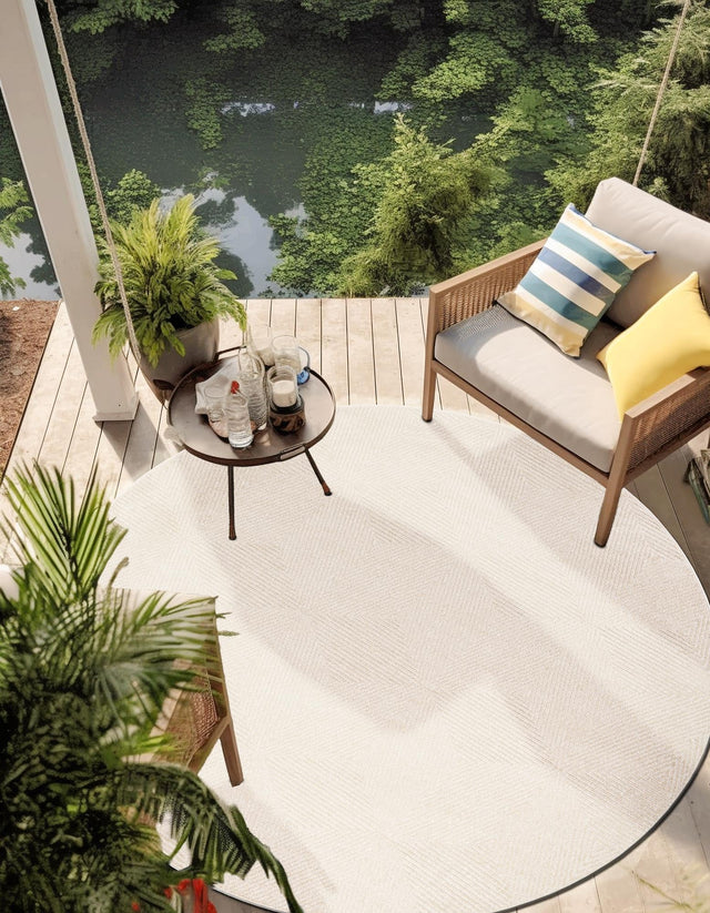 Beige 5' 1 x 5' 1 Sabrina Soto Outdoor Round Area Rug Weather Resistant for Patio, Deck, Terrace, Balcony, Porch Durable Carpet for Exterior Home Design for Sale at Rug Engine