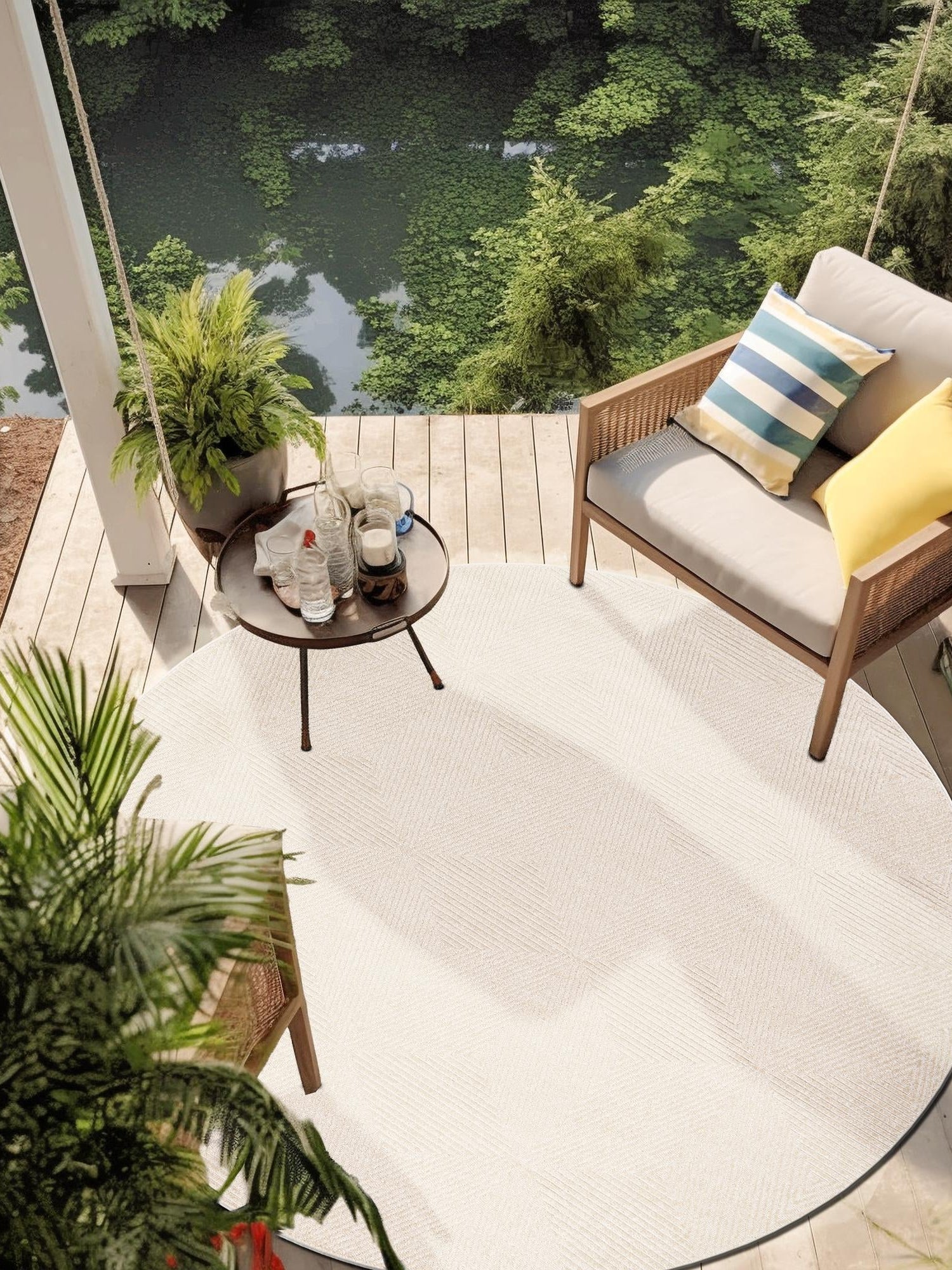 Beige 10' x 10' Sabrina Soto Outdoor Round Area Rug Weather Resistant for Patio, Deck, Terrace, Balcony, Porch Durable Carpet for Exterior Home Design for Sale at Rug Engine