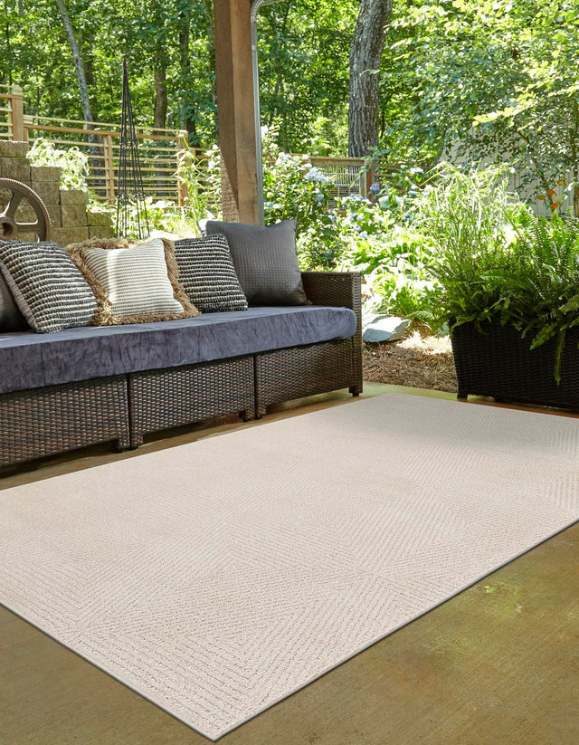 Beige 6' 1 x 9' Sabrina Soto Outdoor Rectangle Area Rug Weather Resistant for Patio, Deck, Terrace, Balcony, Porch Durable Carpet for Exterior Home Design for Sale at Rug Engine