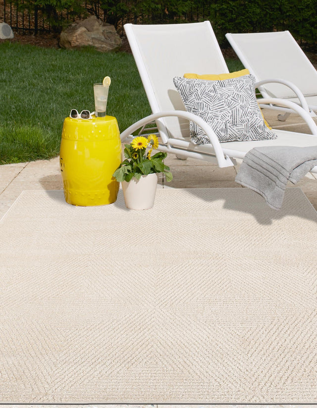 Beige 4' 1 x 6' 1 Sabrina Soto Outdoor Rectangle Area Rug Weather Resistant for Patio, Deck, Terrace, Balcony, Porch Durable Carpet for Exterior Home Design for Sale at Rug Engine