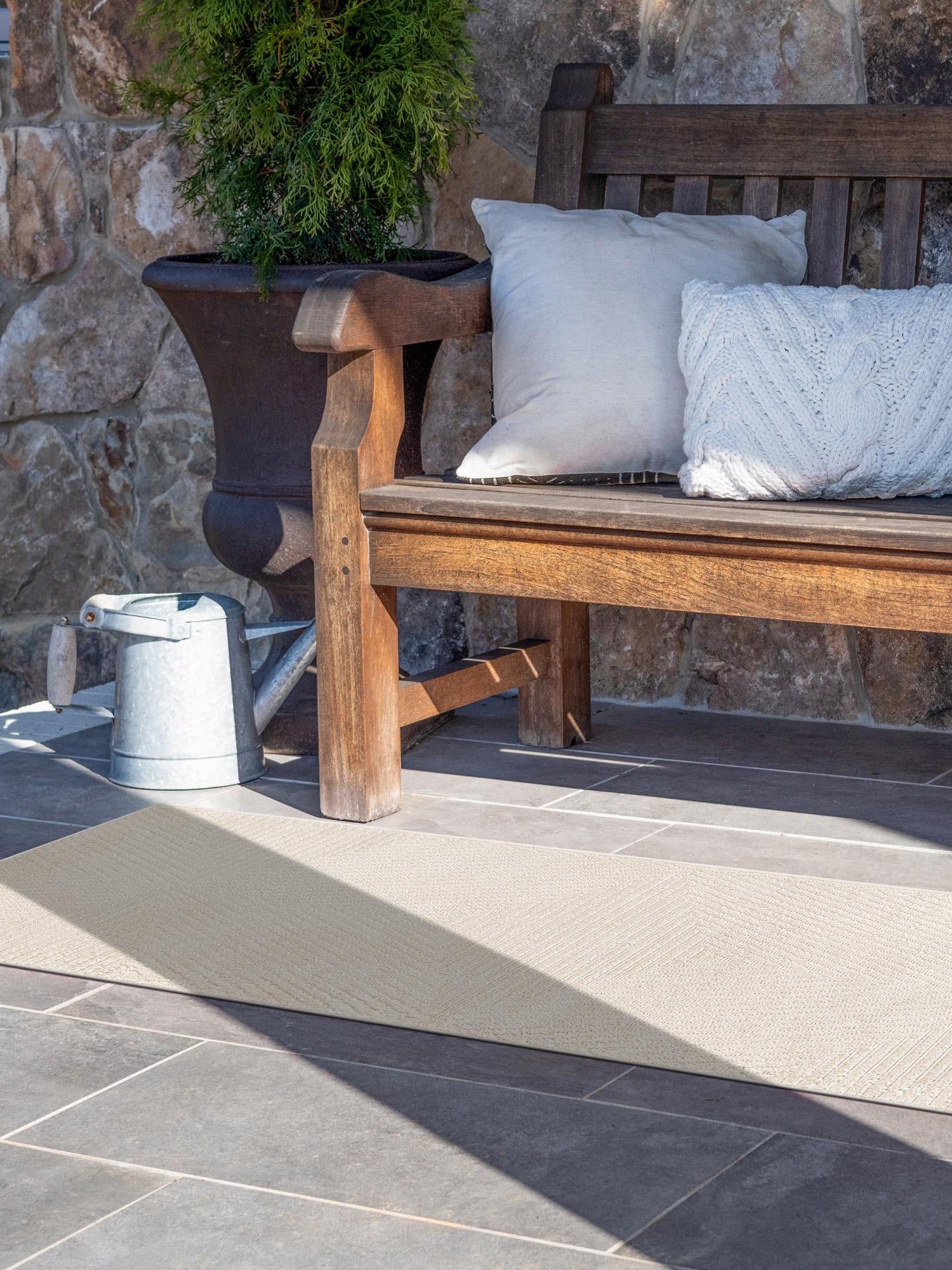 Beige 2' x 6' 1 Sabrina Soto Outdoor Runner Area Rug Weather Resistant for Patio, Deck, Terrace, Balcony, Porch Durable Carpet for Exterior Home Design for Sale at Rug Engine