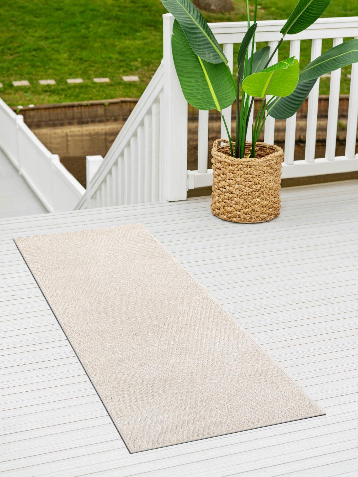 Beige 2' 7 x 10' Sabrina Soto Outdoor Runner Area Rug Weather Resistant for Patio, Deck, Terrace, Balcony, Porch Durable Carpet for Exterior Home Design for Sale at Rug Engine