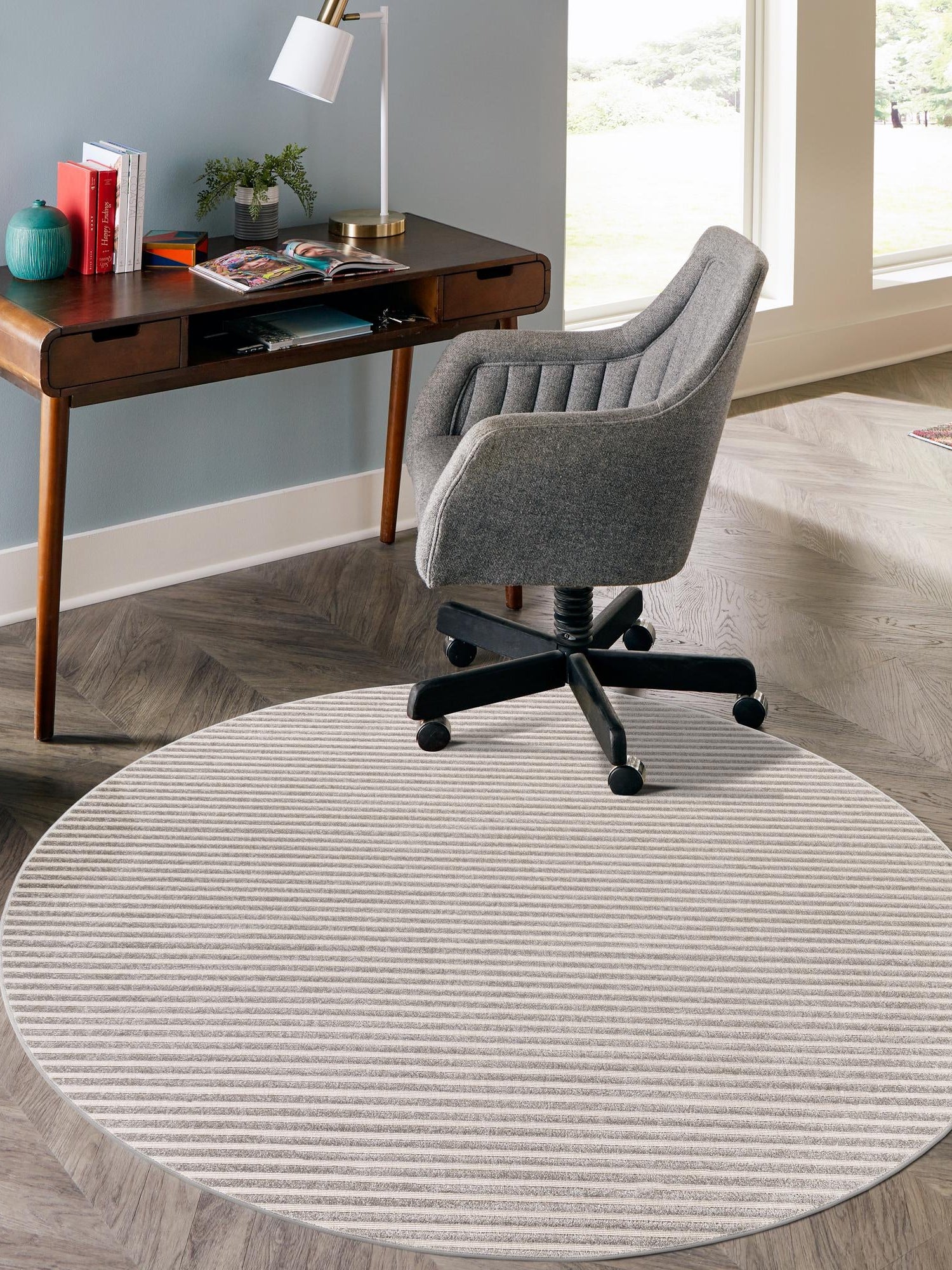 Gray 3' 1 x 3' 1 Sabrina Soto Outdoor Round Area Rug Weather Resistant for Patio, Deck, Terrace, Balcony, Porch Durable Carpet for Exterior Home Design for Sale at Rug Engine