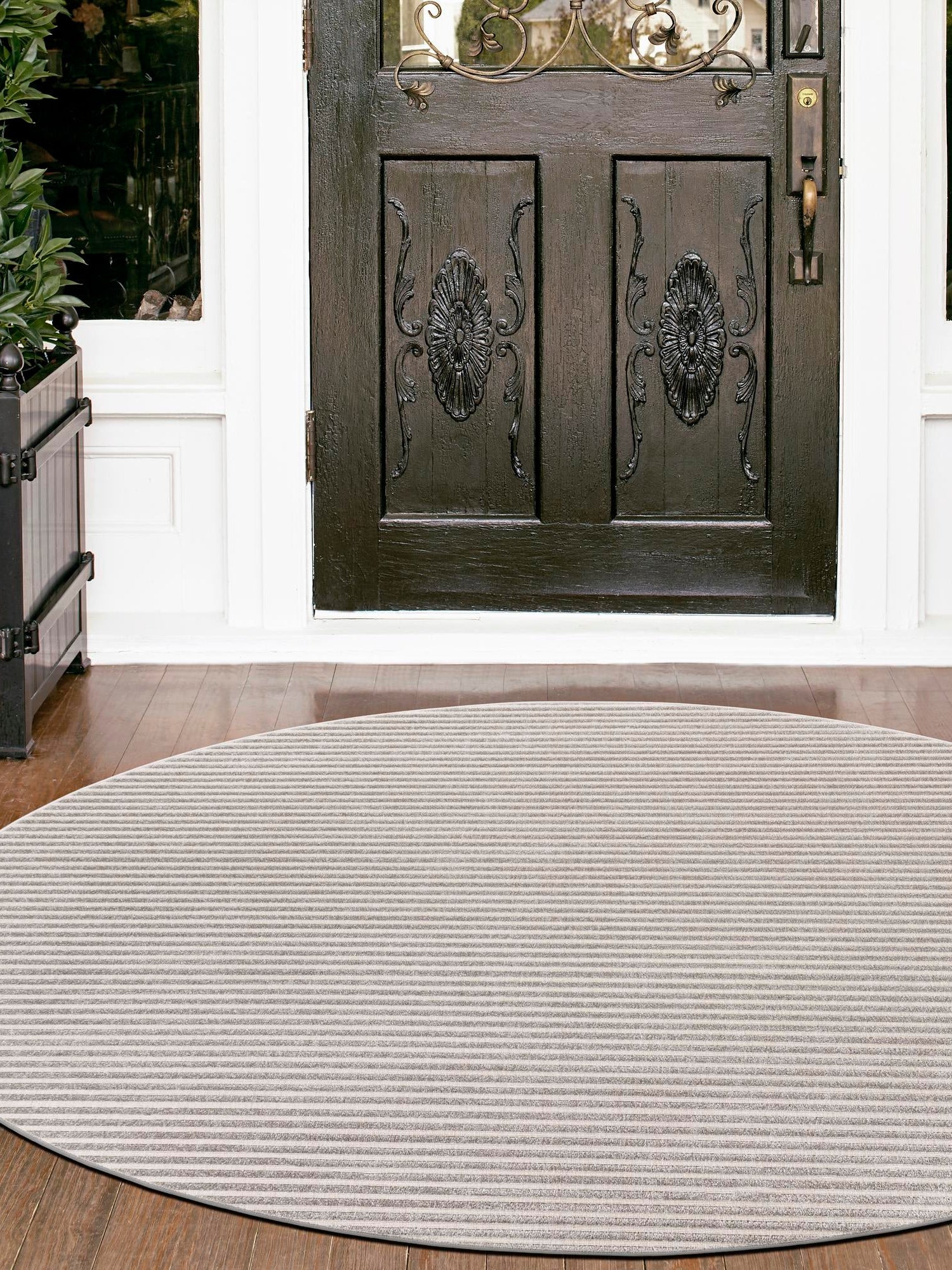 Gray 3' 1 x 3' 1 Sabrina Soto Outdoor Round Area Rug Weather Resistant for Patio, Deck, Terrace, Balcony, Porch Durable Carpet for Exterior Home Design for Sale at Rug Engine