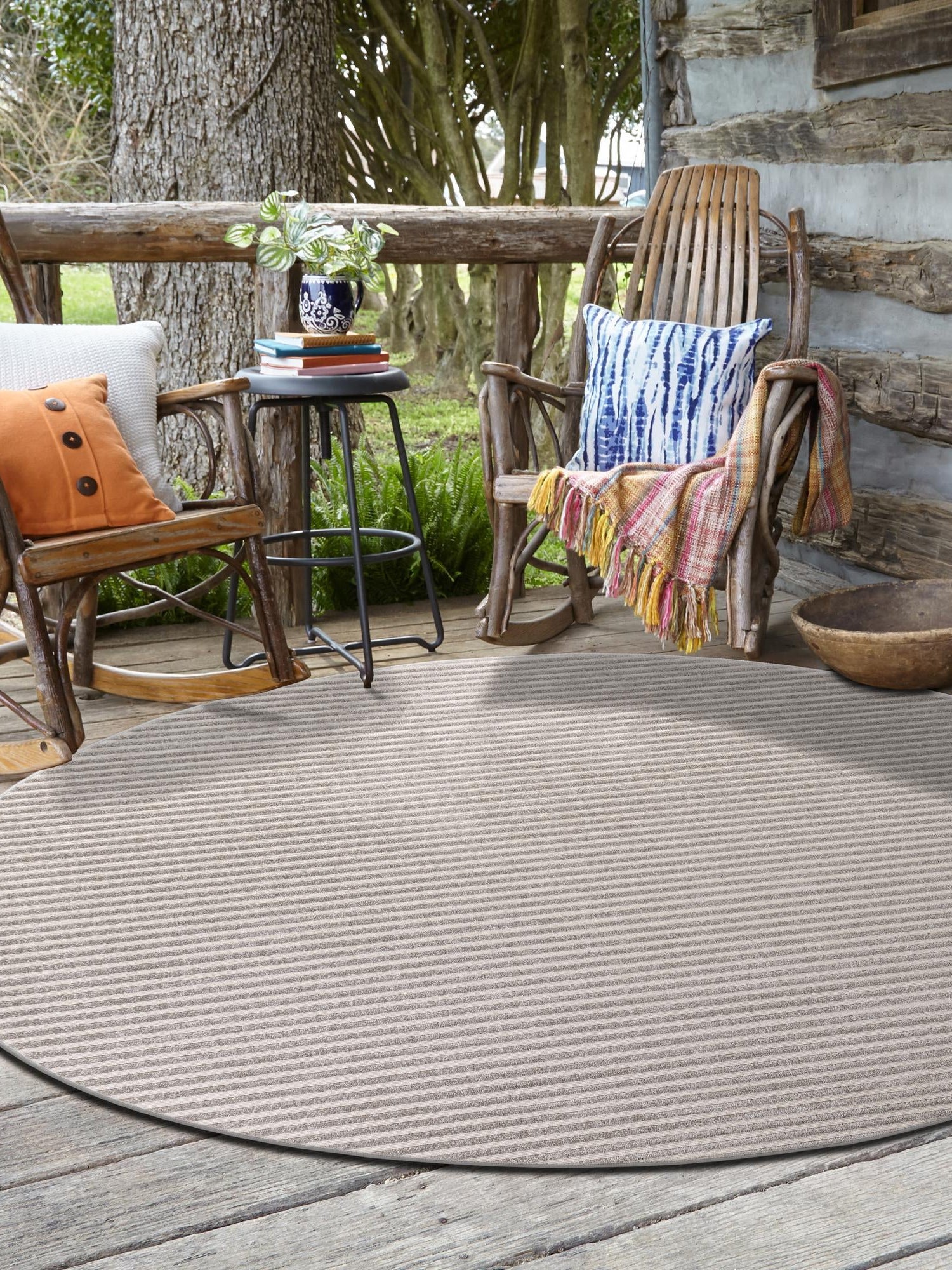 Gray 3' 1 x 3' 1 Sabrina Soto Outdoor Round Area Rug Weather Resistant for Patio, Deck, Terrace, Balcony, Porch Durable Carpet for Exterior Home Design for Sale at Rug Engine