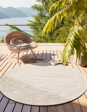 Beige and Ivory 3' 1 x 3' 1 Sabrina Soto Outdoor Round Area Rug Weather Resistant for Patio, Deck, Terrace, Balcony, Porch Durable Carpet for Exterior Home Design for Sale at Rug Engine