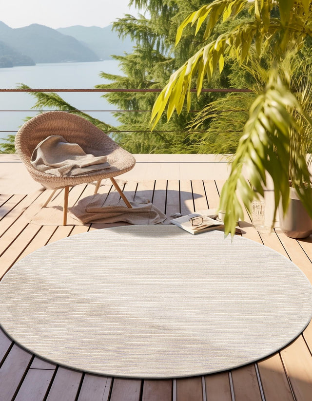 Beige and Ivory 5' 1 x 5' 1 Sabrina Soto Outdoor Round Area Rug Weather Resistant for Patio, Deck, Terrace, Balcony, Porch Durable Carpet for Exterior Home Design for Sale at Rug Engine
