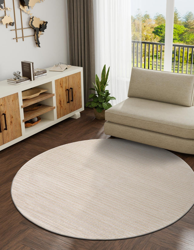 Beige and Ivory 7' 10 x 7' 10 Sabrina Soto Outdoor Round Area Rug Weather Resistant for Patio, Deck, Terrace, Balcony, Porch Durable Carpet for Exterior Home Design for Sale at Rug Engine