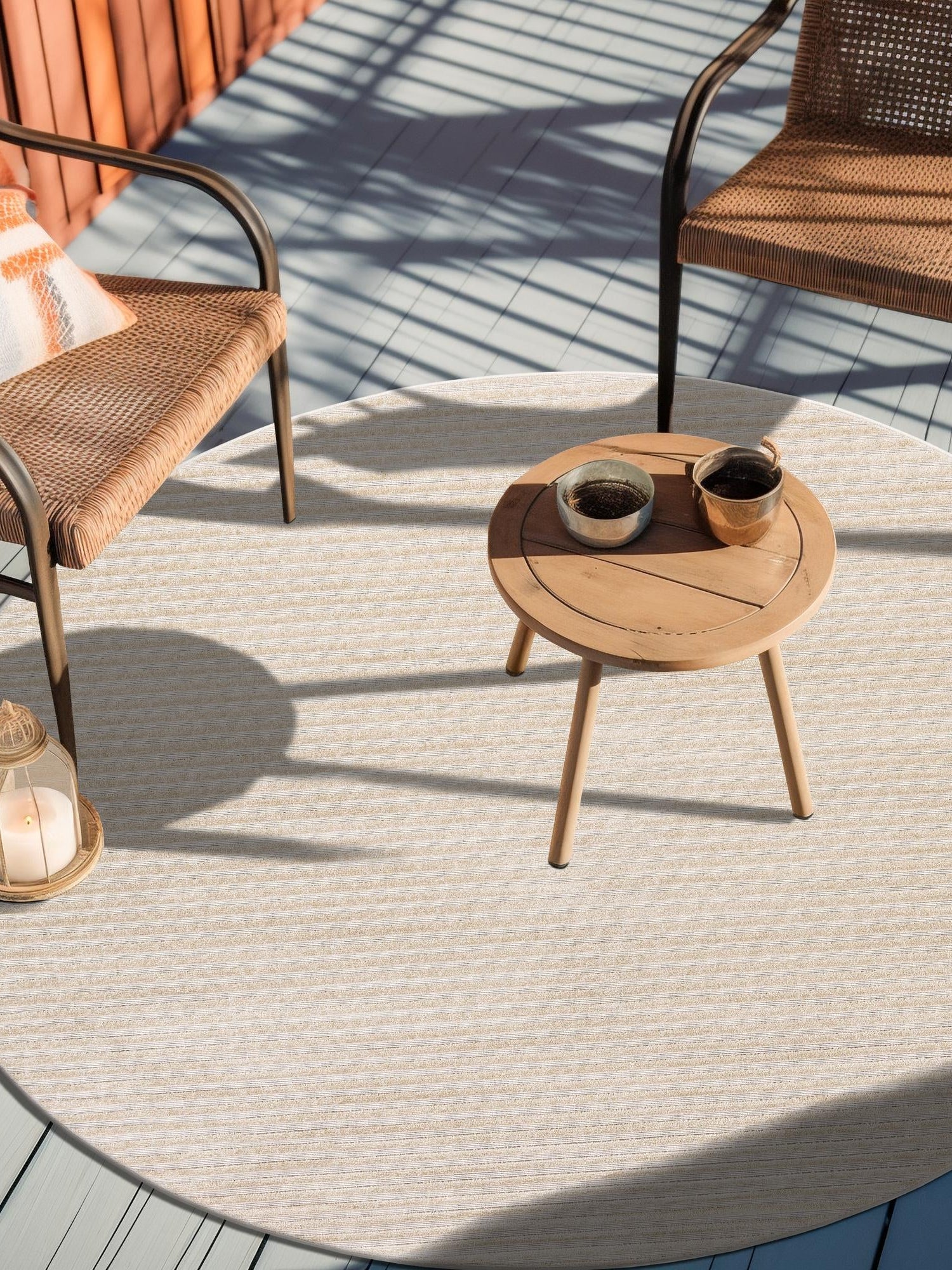 Beige and Ivory 3' 1 x 3' 1 Sabrina Soto Outdoor Round Area Rug Weather Resistant for Patio, Deck, Terrace, Balcony, Porch Durable Carpet for Exterior Home Design for Sale at Rug Engine