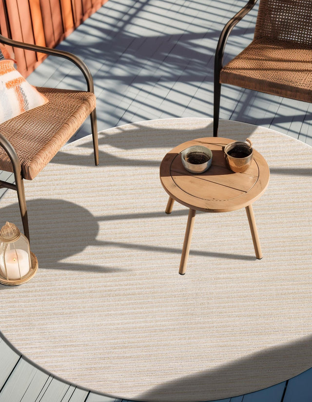 Beige and Ivory 5' 1 x 5' 1 Sabrina Soto Outdoor Round Area Rug Weather Resistant for Patio, Deck, Terrace, Balcony, Porch Durable Carpet for Exterior Home Design for Sale at Rug Engine