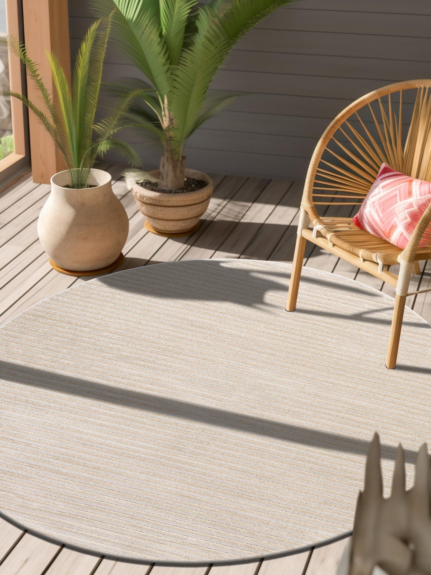 Beige and Ivory 3' 1 x 3' 1 Sabrina Soto Outdoor Round Area Rug Weather Resistant for Patio, Deck, Terrace, Balcony, Porch Durable Carpet for Exterior Home Design for Sale at Rug Engine