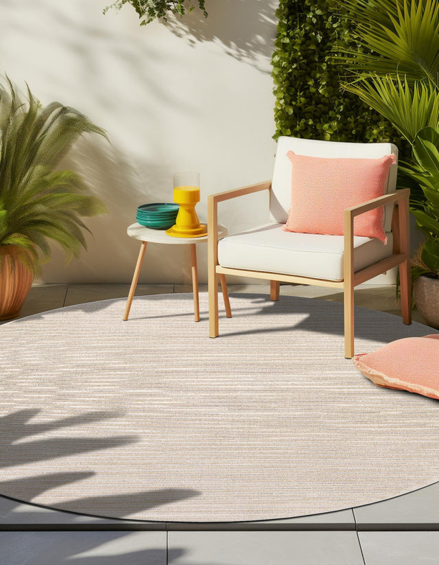 Beige and Ivory 5' 1 x 5' 1 Sabrina Soto Outdoor Round Area Rug Weather Resistant for Patio, Deck, Terrace, Balcony, Porch Durable Carpet for Exterior Home Design for Sale at Rug Engine