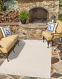 Beige and Ivory 5' 1 x 8' Sabrina Soto Outdoor Rectangle Area Rug Weather Resistant for Patio, Deck, Terrace, Balcony, Porch Durable Carpet for Exterior Home Design for Sale at Rug Engine