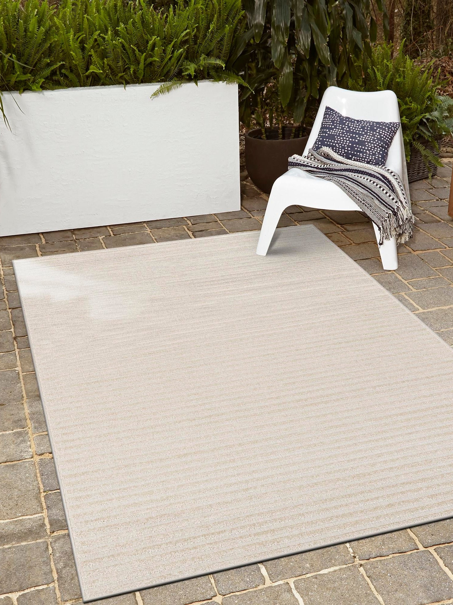 Beige and Ivory 4' 1 x 6' 1 Sabrina Soto Outdoor Rectangle Area Rug Weather Resistant for Patio, Deck, Terrace, Balcony, Porch Durable Carpet for Exterior Home Design for Sale at Rug Engine