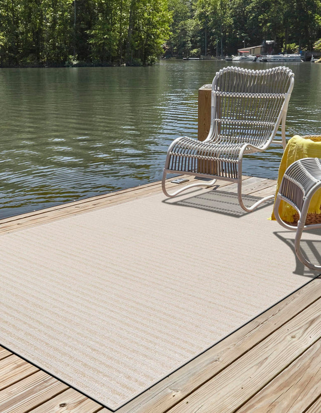 Beige and Ivory 9' x 12' Sabrina Soto Outdoor Rectangle Area Rug Weather Resistant for Patio, Deck, Terrace, Balcony, Porch Durable Carpet for Exterior Home Design for Sale at Rug Engine
