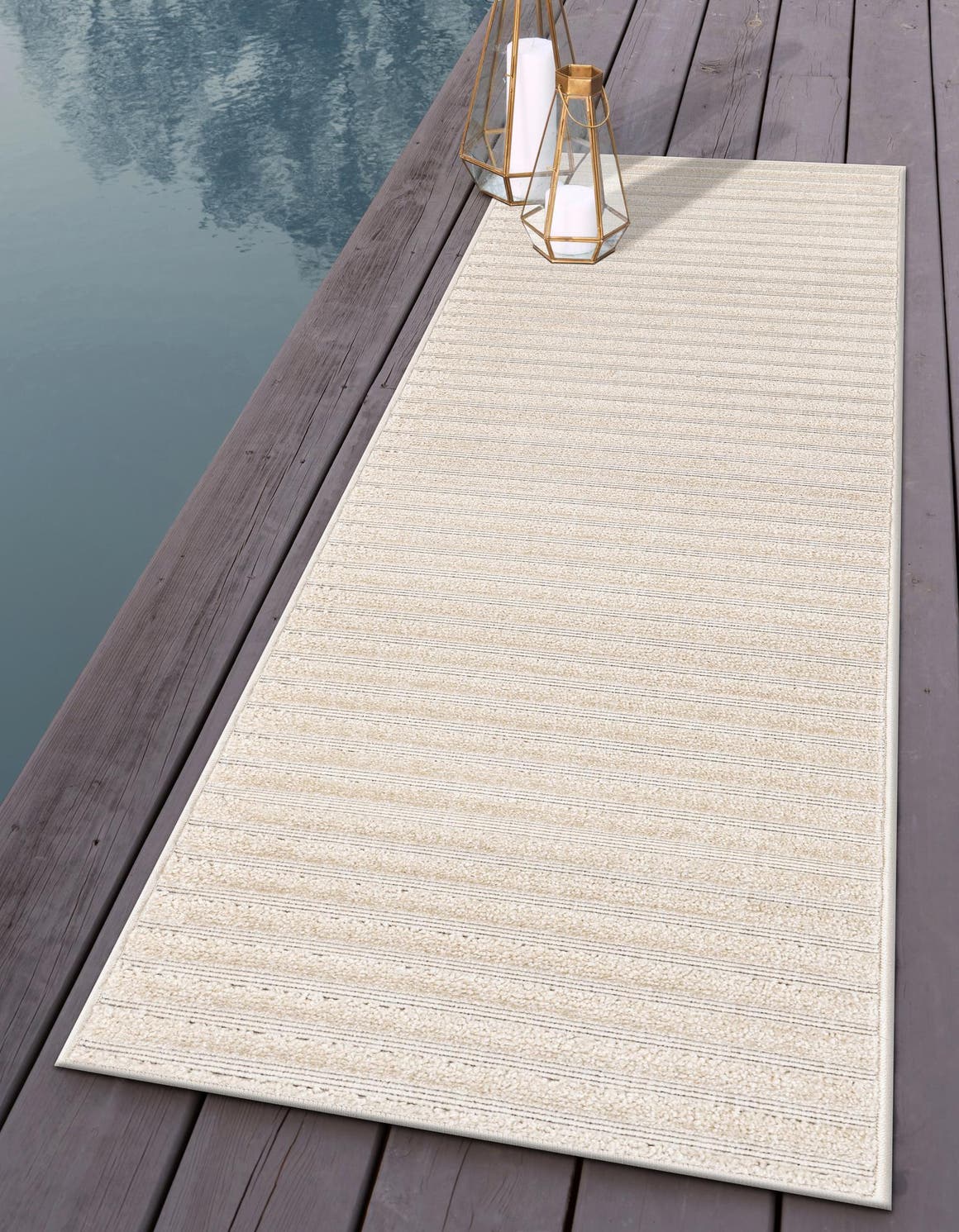 Beige and Ivory 2' x 6' 1 Sabrina Soto Outdoor Runner Area Rug Weather Resistant for Patio, Deck, Terrace, Balcony, Porch Durable Carpet for Exterior Home Design for Sale at Rug Engine