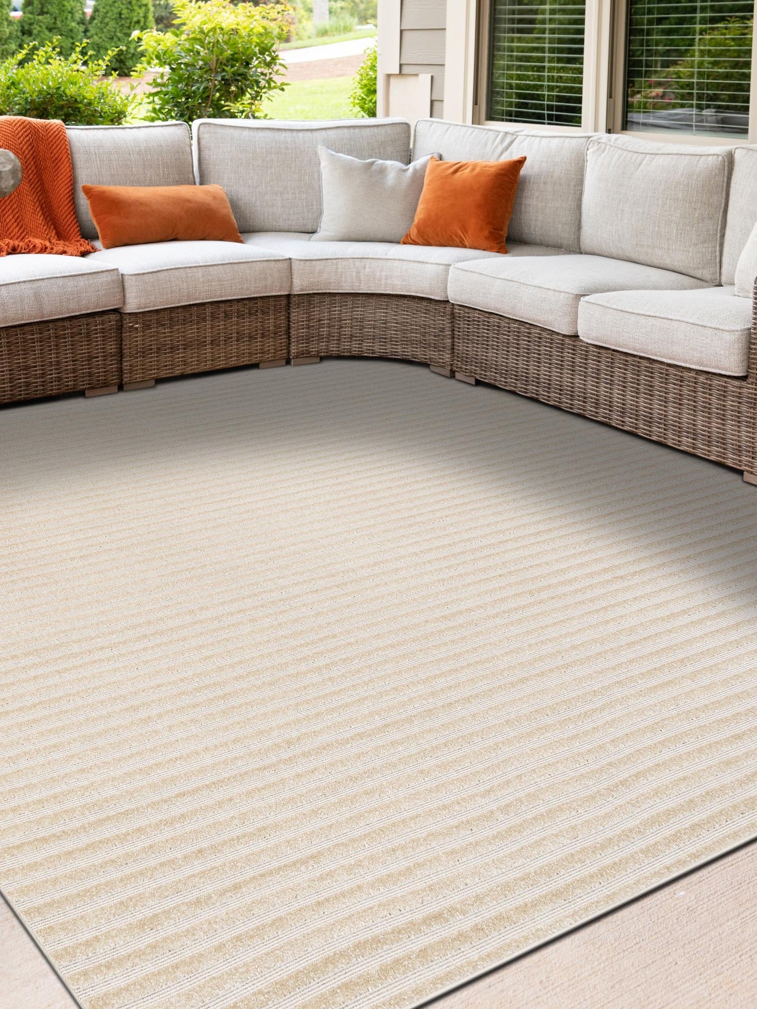 Beige and Ivory 7' 10 x 7' 10 Sabrina Soto Outdoor Square Area Rug Weather Resistant for Patio, Deck, Terrace, Balcony, Porch Durable Carpet for Exterior Home Design for Sale at Rug Engine