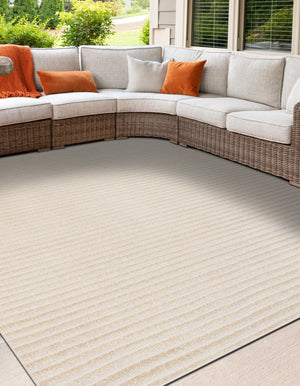 Beige and Ivory 7' 10 x 7' 10 Sabrina Soto Outdoor Square Area Rug Weather Resistant for Patio, Deck, Terrace, Balcony, Porch Durable Carpet for Exterior Home Design for Sale at Rug Engine