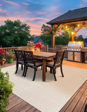 Beige and Ivory 7' 10 x 7' 10 Sabrina Soto Outdoor Square Area Rug Weather Resistant for Patio, Deck, Terrace, Balcony, Porch Durable Carpet for Exterior Home Design for Sale at Rug Engine