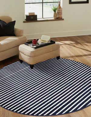 Navy Blue 7' 10 x 7' 10 Sabrina Soto Outdoor Round Area Rug Weather Resistant for Patio, Deck, Terrace, Balcony, Porch Durable Carpet for Exterior Home Design for Sale at Rug Engine