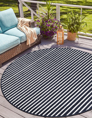 Navy Blue 5' 1 x 5' 1 Sabrina Soto Outdoor Round Area Rug Weather Resistant for Patio, Deck, Terrace, Balcony, Porch Durable Carpet for Exterior Home Design for Sale at Rug Engine