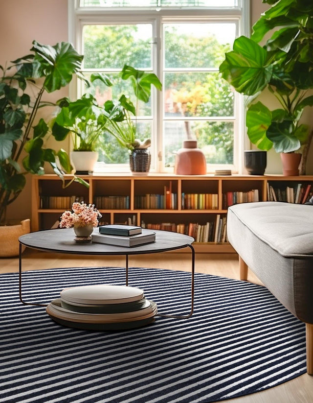 Navy Blue 3' 1 x 3' 1 Sabrina Soto Outdoor Round Area Rug Weather Resistant for Patio, Deck, Terrace, Balcony, Porch Durable Carpet for Exterior Home Design for Sale at Rug Engine