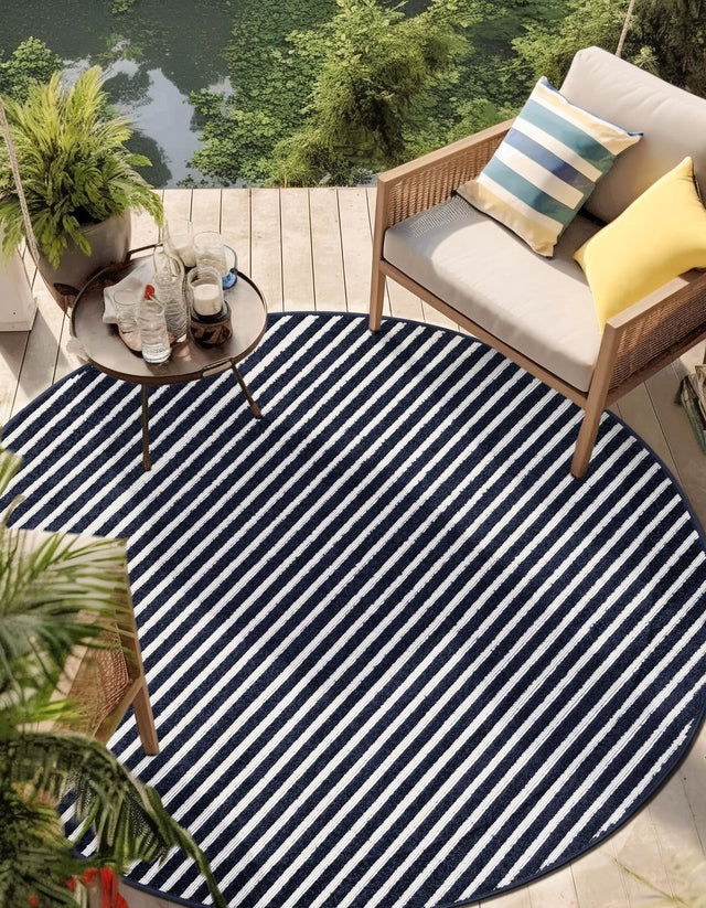Navy Blue 3' 1 x 3' 1 Sabrina Soto Outdoor Round Area Rug Weather Resistant for Patio, Deck, Terrace, Balcony, Porch Durable Carpet for Exterior Home Design for Sale at Rug Engine