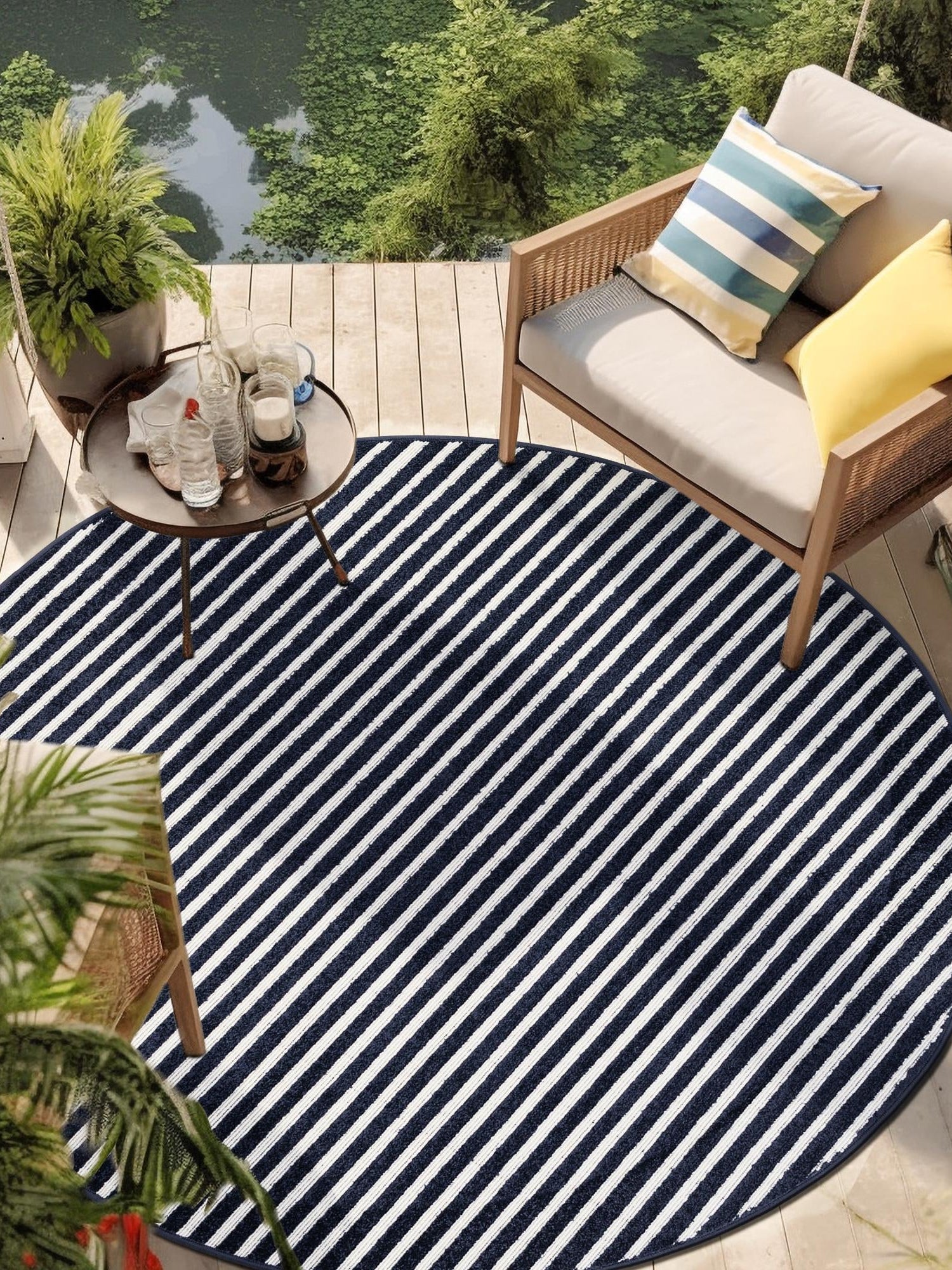 Navy Blue 10' x 10' Sabrina Soto Outdoor Round Area Rug Weather Resistant for Patio, Deck, Terrace, Balcony, Porch Durable Carpet for Exterior Home Design for Sale at Rug Engine