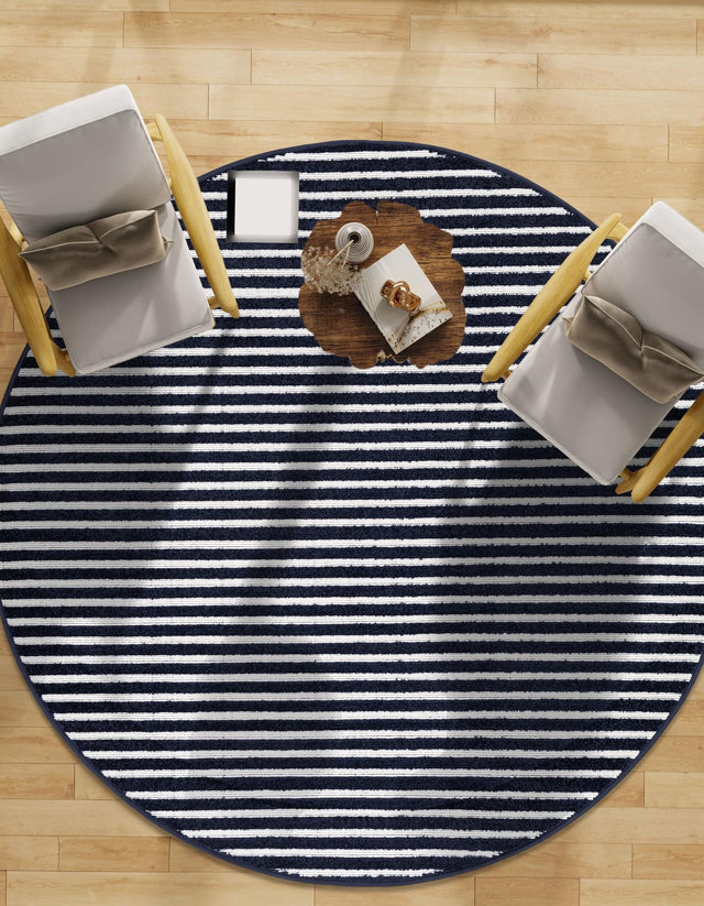Navy Blue 3' 1 x 3' 1 Sabrina Soto Outdoor Round Area Rug Weather Resistant for Patio, Deck, Terrace, Balcony, Porch Durable Carpet for Exterior Home Design for Sale at Rug Engine