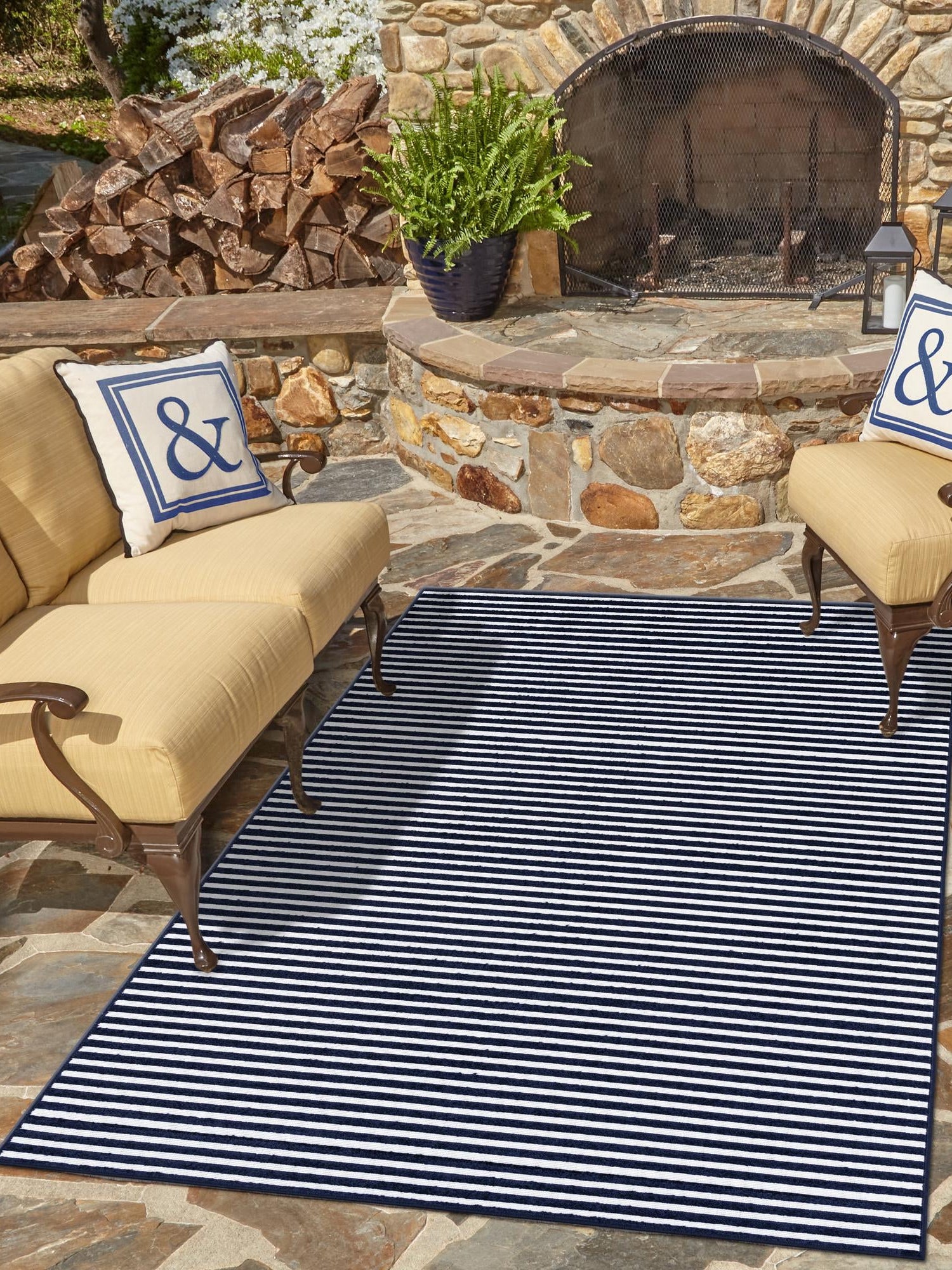 Navy Blue 7' 10 x 10' Sabrina Soto Outdoor Rectangle Area Rug Weather Resistant for Patio, Deck, Terrace, Balcony, Porch Durable Carpet for Exterior Home Design for Sale at Rug Engine