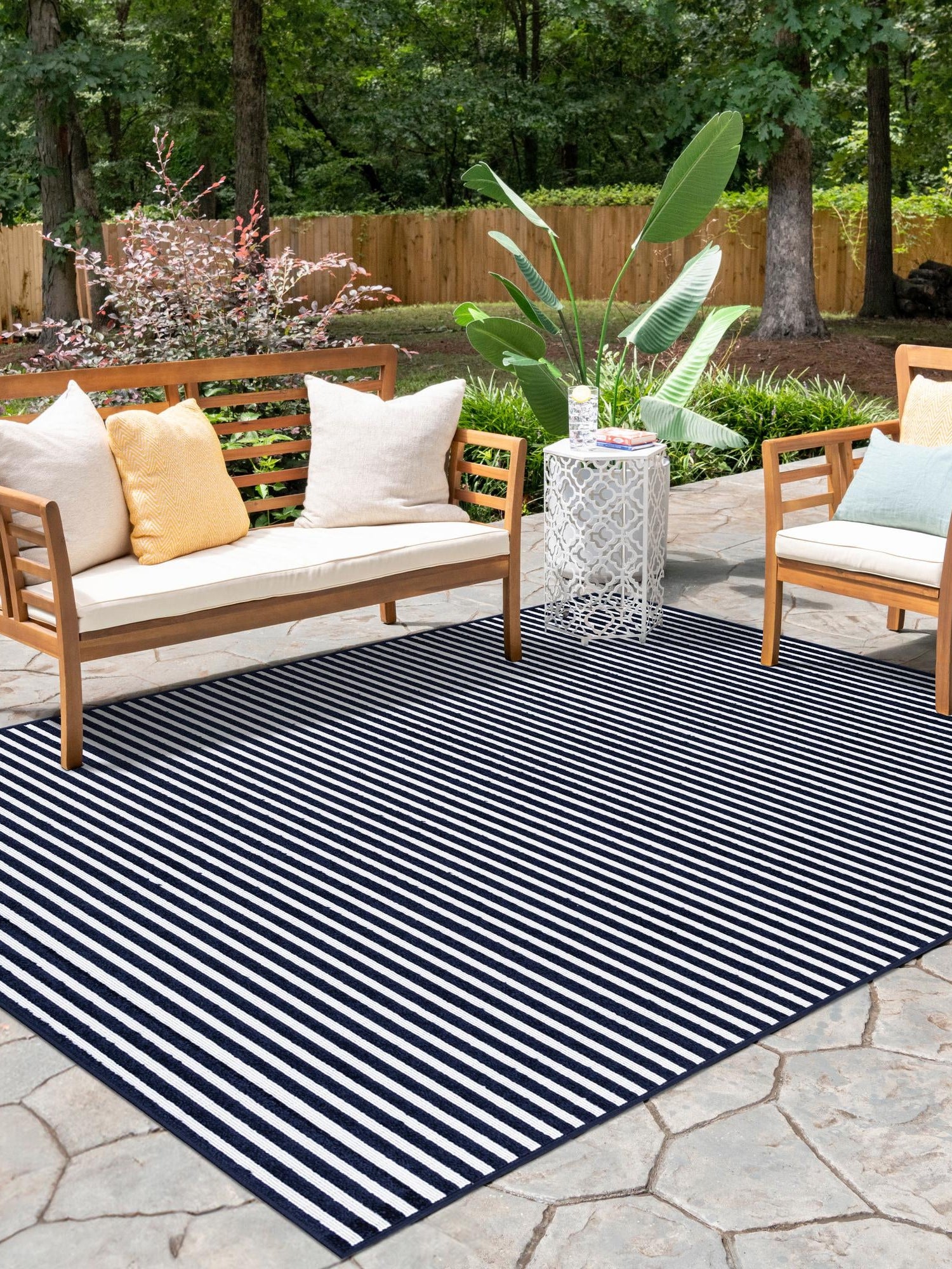 Navy Blue 4' 1 x 6' 1 Sabrina Soto Outdoor Rectangle Area Rug Weather Resistant for Patio, Deck, Terrace, Balcony, Porch Durable Carpet for Exterior Home Design for Sale at Rug Engine