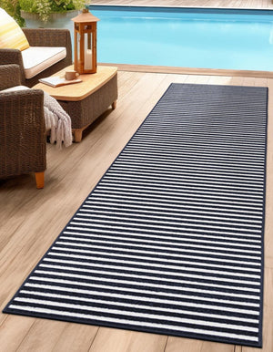 Navy Blue 2' 7 x 12' Sabrina Soto Outdoor Runner Area Rug Weather Resistant for Patio, Deck, Terrace, Balcony, Porch Durable Carpet for Exterior Home Design for Sale at Rug Engine