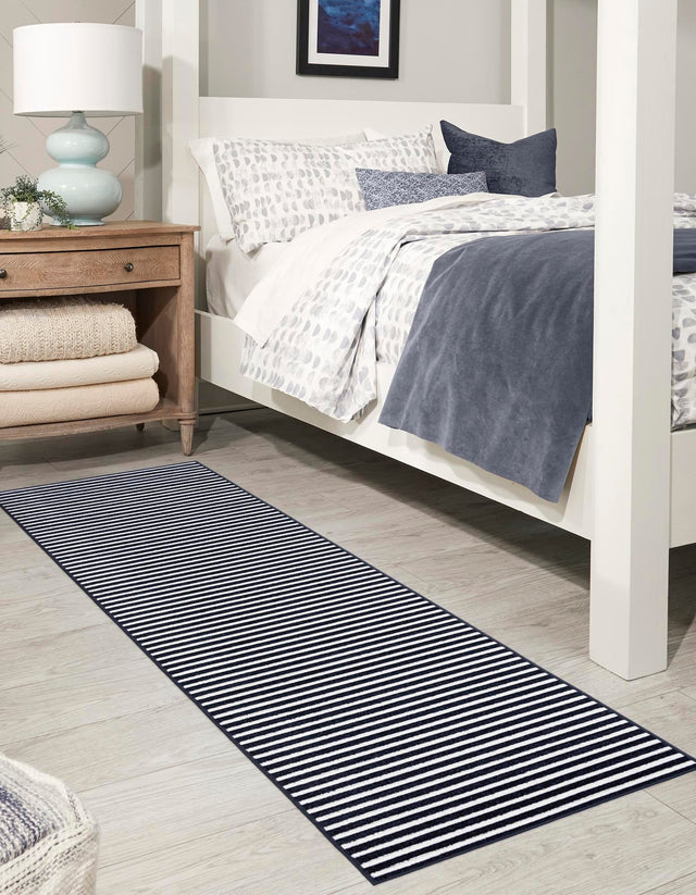 Navy Blue 2' 7 x 12' Sabrina Soto Outdoor Runner Area Rug Weather Resistant for Patio, Deck, Terrace, Balcony, Porch Durable Carpet for Exterior Home Design for Sale at Rug Engine