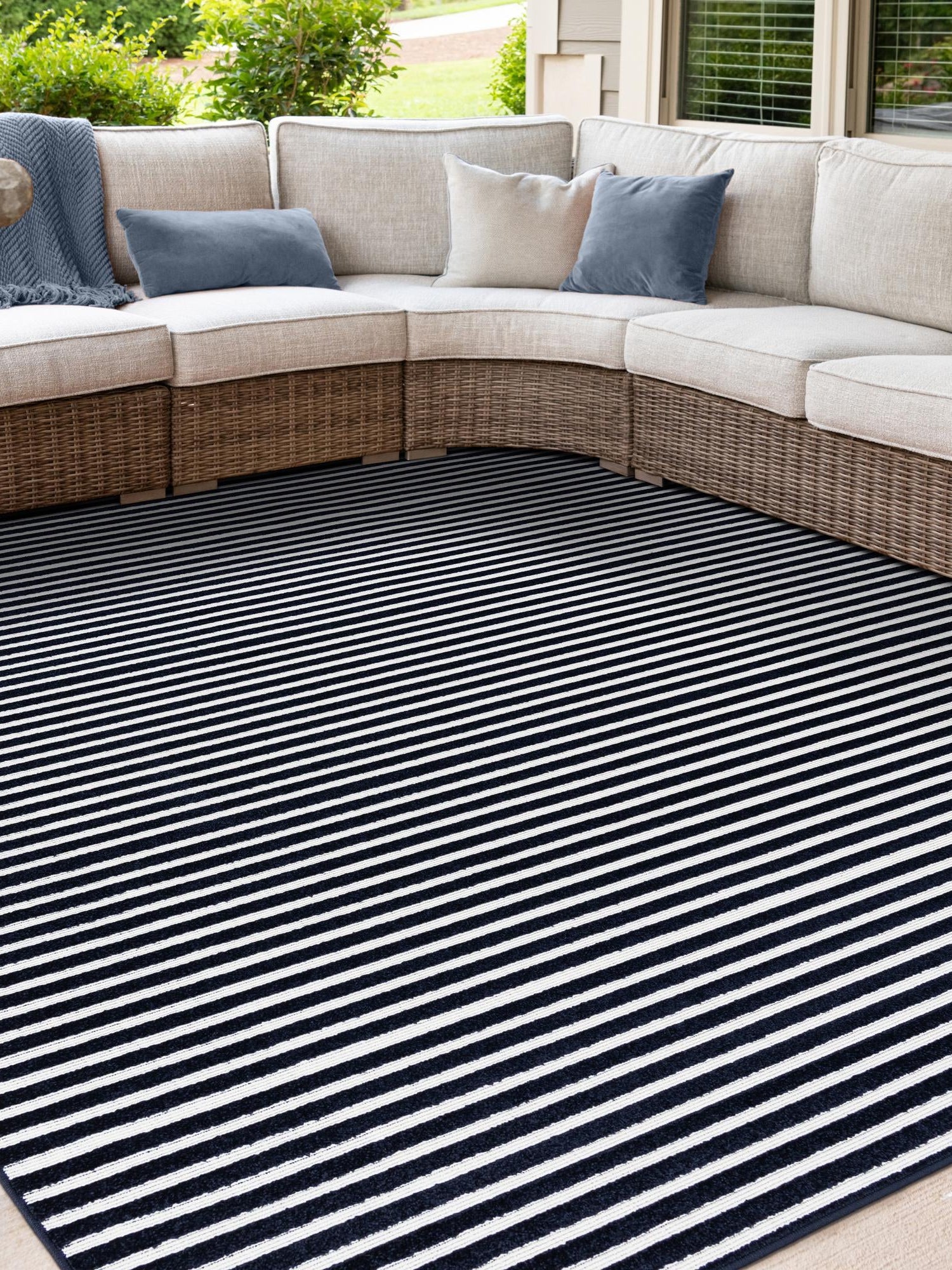 Navy Blue 10' x 10' Sabrina Soto Outdoor Square Area Rug Weather Resistant for Patio, Deck, Terrace, Balcony, Porch Durable Carpet for Exterior Home Design for Sale at Rug Engine
