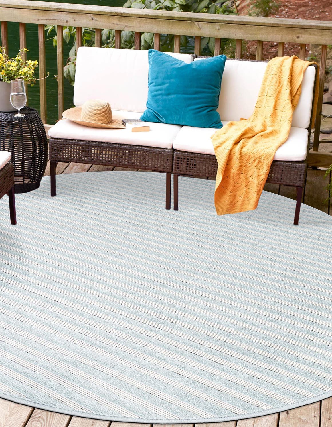 Light Blue 5' 1 x 5' 1 Sabrina Soto Outdoor Round Area Rug Weather Resistant for Patio, Deck, Terrace, Balcony, Porch Durable Carpet for Exterior Home Design for Sale at Rug Engine
