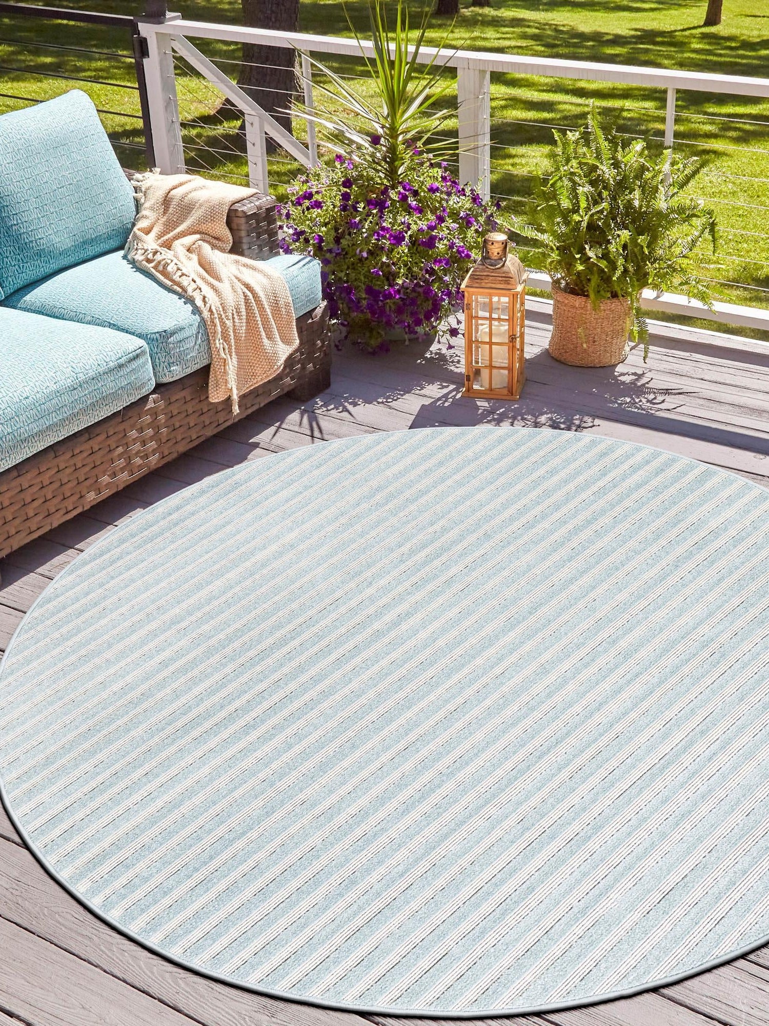 Light Blue 5' 1 x 5' 1 Sabrina Soto Outdoor Round Area Rug Weather Resistant for Patio, Deck, Terrace, Balcony, Porch Durable Carpet for Exterior Home Design for Sale at Rug Engine