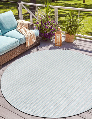 Light Blue 7' 10 x 7' 10 Sabrina Soto Outdoor Round Area Rug Weather Resistant for Patio, Deck, Terrace, Balcony, Porch Durable Carpet for Exterior Home Design for Sale at Rug Engine