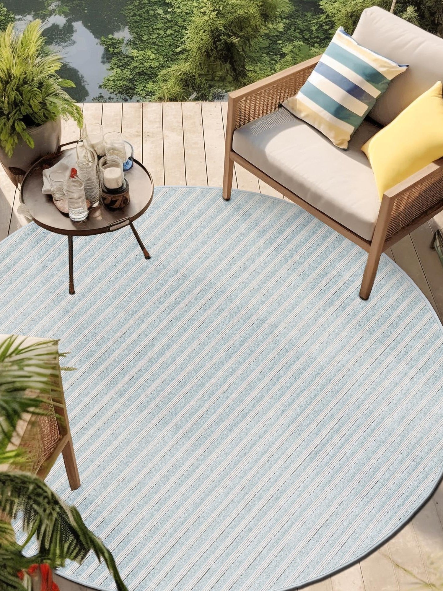 Light Blue 3' 1 x 3' 1 Sabrina Soto Outdoor Round Area Rug Weather Resistant for Patio, Deck, Terrace, Balcony, Porch Durable Carpet for Exterior Home Design for Sale at Rug Engine