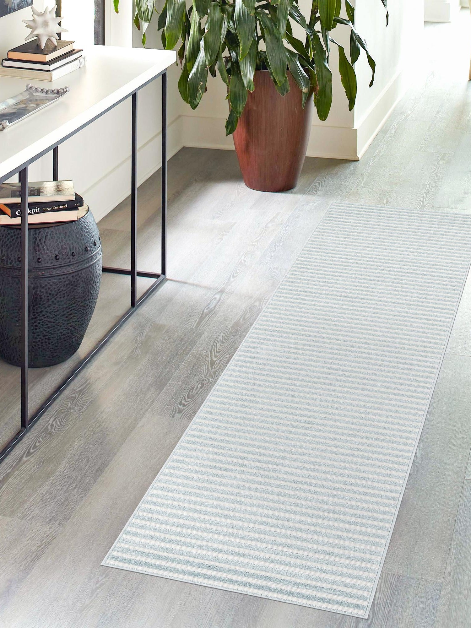 Light Blue 2' 7 x 12' Sabrina Soto Outdoor Runner Area Rug Weather Resistant for Patio, Deck, Terrace, Balcony, Porch Durable Carpet for Exterior Home Design for Sale at Rug Engine