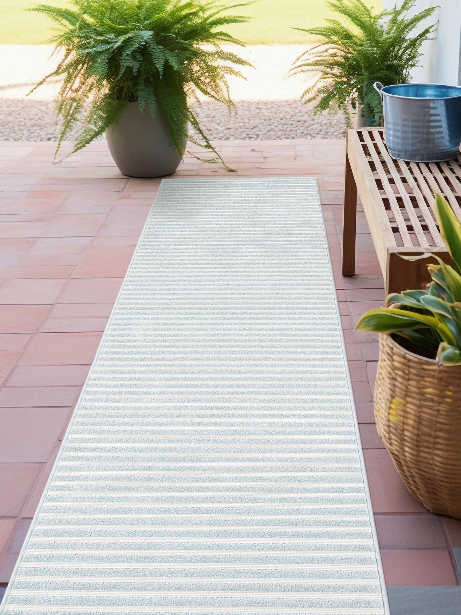 Light Blue 2' x 6' 1 Sabrina Soto Outdoor Runner Area Rug Weather Resistant for Patio, Deck, Terrace, Balcony, Porch Durable Carpet for Exterior Home Design for Sale at Rug Engine