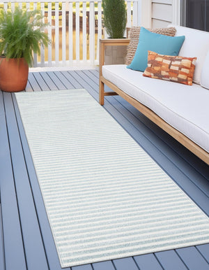 Light Blue 2' 7 x 12' Sabrina Soto Outdoor Runner Area Rug Weather Resistant for Patio, Deck, Terrace, Balcony, Porch Durable Carpet for Exterior Home Design for Sale at Rug Engine